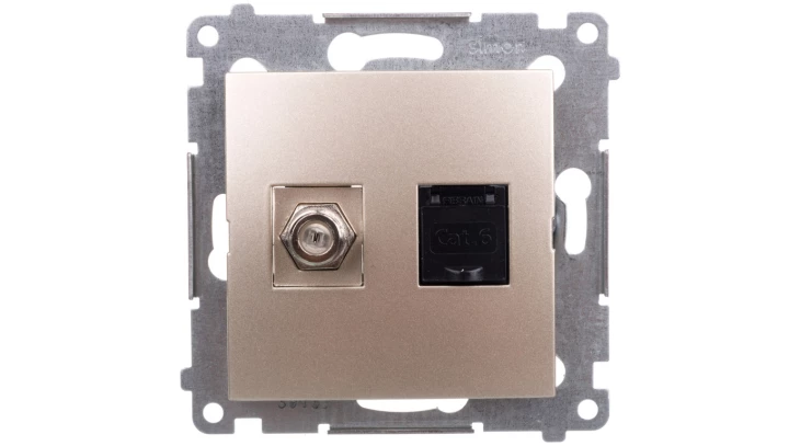 Simon 54 Gniazdo antenowe typu F+ komputerowe RJ45 kat.6 złoty mat DASFRJ45.01/44