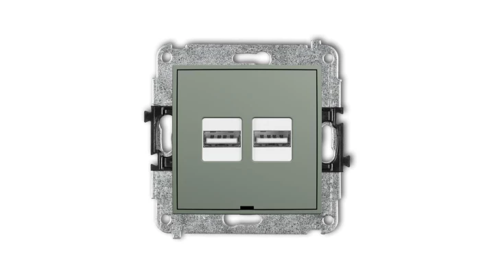 MINI Mechanizm ładowarki USB podwójnej 2xUSB A, 15,5W max., 5V, 3.1A, bez pola opisowego szałwiowy 61MCUSBBO-6