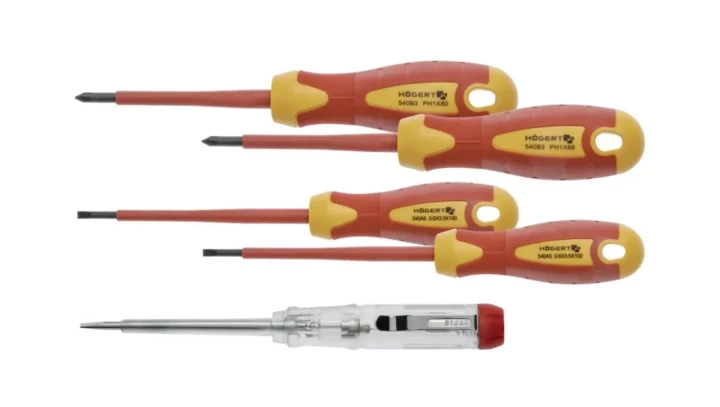 Zestaw wkrętaków izolowanych dla elektryka 1000V stal S2 + próbnik napięcia HT1S994 /5szt./