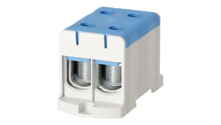 Blok rozdzielczy ‑ odgałęźny 2 ‑ polowy 35-150mm2 niebieski montaż płaski FJ-E150/2/B 1000067
