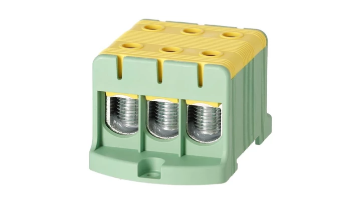 Blok rozdzielczy ‑ odgałęźny 3 ‑ polowy 16-95mm2 żółto-zielony montaż płaski FJ-E95/3/D 1000065