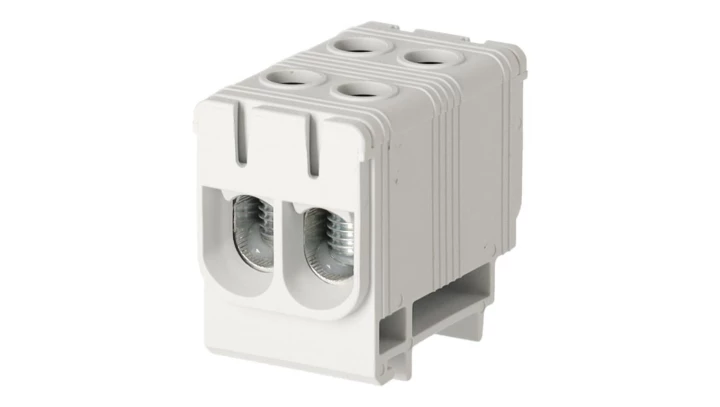 Blok rozdzielczy ‑ odgałęźny 2 ‑ polowy 2,5-50mm2 szary montaż płaski FJ-E50/2 1000054