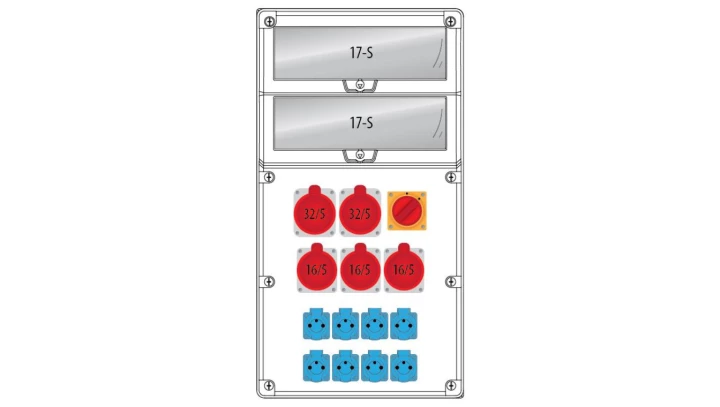 Rozdzielnica R-BOX 740 34S:2x32/5,3x16/5,8x250V,1x0/1,IP44 B.18.740-3W