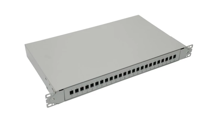 Przełącznica światłowodowa 1U/19, 24xSC Simplex, wysuwana na rolkach, szara