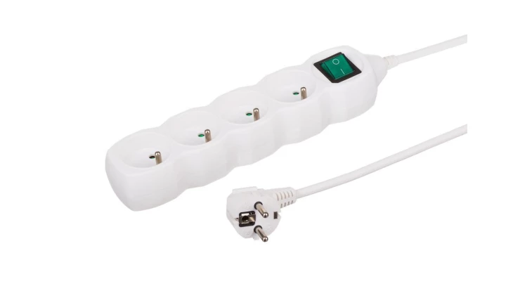 Przedłużacz 4-gniazdowy, 5m biały, z łącznikiem, 3x1,0mm OWY 35450