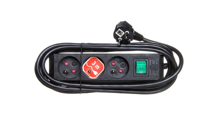 Listwa zasilajaca Eco-Line 3m /z wyłącznikiem/ 3x230V czarna H05VV-F 3G1,5 1152304130