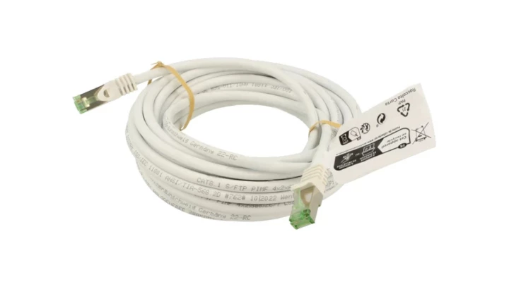 Kabel krosowy RJ45 z surowym kablem CAT 8.1 S/FTP, AWG 26, biały, 7.5m, 61108