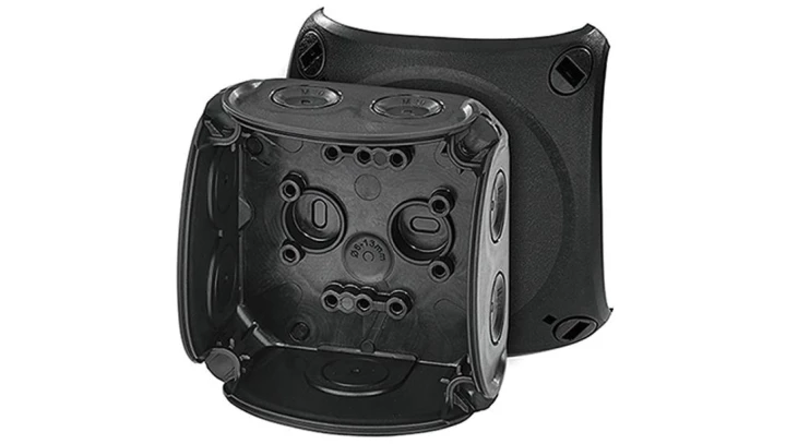 Puszka odgałęźna do instalacji wewnętrznych czarna IP66 z dławnicami membranowymi DK 0200 B 62000295