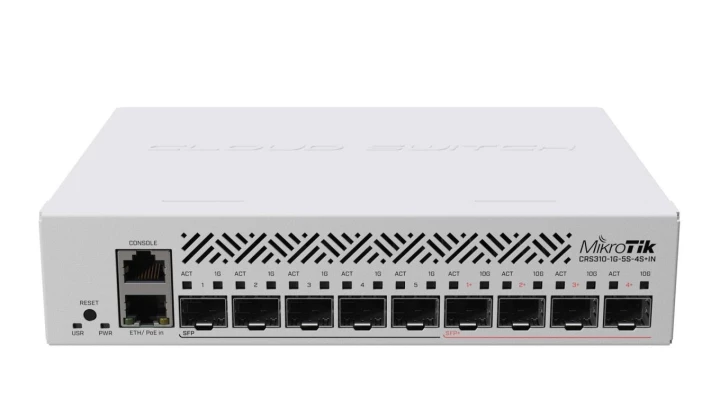 Switch 1x RJ45 1000Mb/s, 5x SFP, 4x SFP+, RouterOS L5 MikroTik CRS310-1G-5S-4S+IN