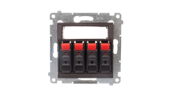 Simon 54 Gniazdo głośnikowe poczwórne z polem opisowym brąz mat DGL34.01/46