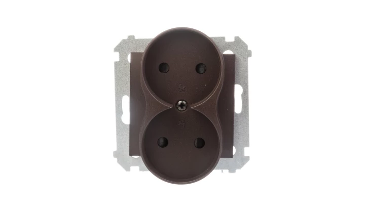 Simon 54 Gniazdo podwójne b/u 16A IP20 z przesłoną torów brąz mat DG2MZ.01/46