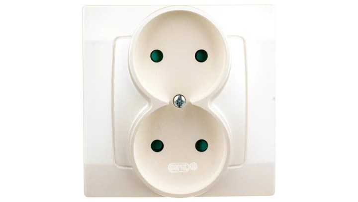 KARO Gniazdo podwójne b/u z przesłonami ecru perłowy GP-2SP/42