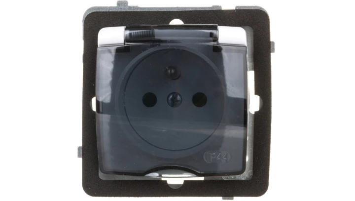 KARO Gniazdo bryzgoszczelne z/u IP44 z przesłonami klapka przezroczysta białe GPH-1SZP/m/00/d