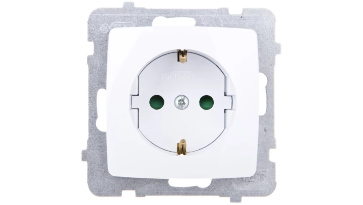 KARO Gniazdo pojedyncze z/u Schuko z przesłonami białe GP-1SSP/m/00