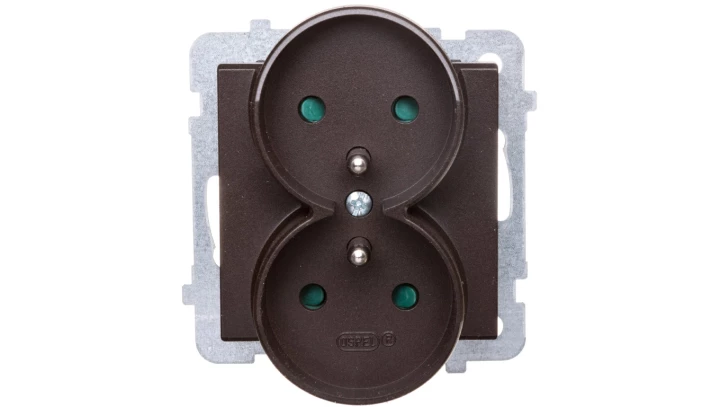 SONATA Gniazdo podwójne z/u z przesłonami czekoladowy metalik GP-2RRZP/m/40
