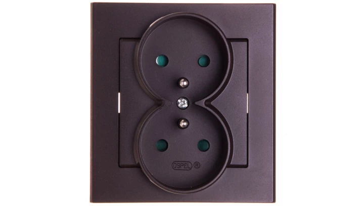 SONATA Gniazdo podwójne z/u z przesłonami czekoladowy metalik GP-2RZP/40