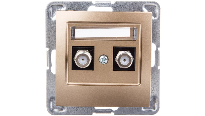 IMPRESJA Gniazdo antenowe podwójne typu F złoty metalik GPA-2YF/m/28