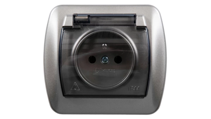 Simon Akord Gniazdo bryzgoszczelne z/u IP44 z klapką dymną satyna metalizowana AGZ1Be/29a