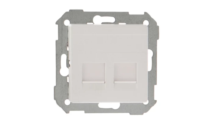 Simon 82 Pokrywa gniazda teleinformatycznego podwójnego 2xRJ płaska z adapterem i przesłoną biała 82006-30