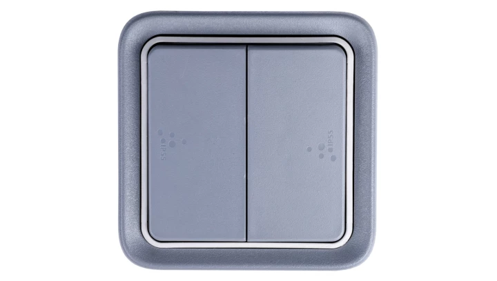 PLEXO55 Łącznik schodowy podwójny z puszką n/t szary 069715