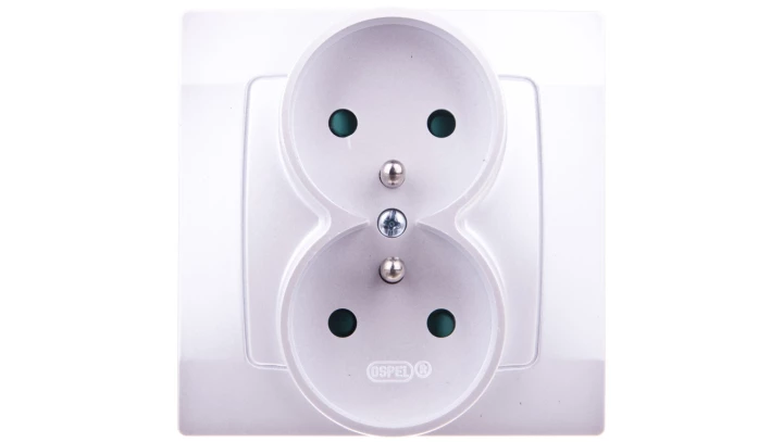 KARO Gniazdo podwójne z/u z przesłonami srebrny perłowy GP-2SZP/43