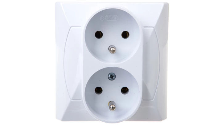 AKCENT Gniazdo podwójne z/u z niezamiennością faz białe GP-2AC/00