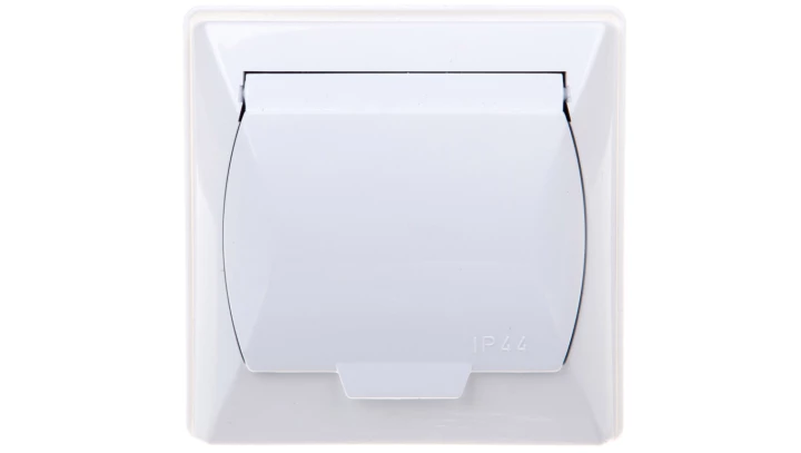 AKCENT Gniazdo bryzgoszczelne z/u Schuko IP44 klapka biała GPH-1AS/00/w