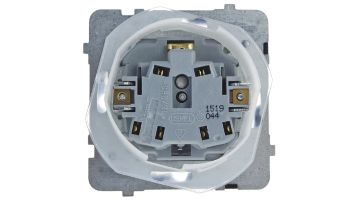 KARO Gniazdo bryzgoszczelne z/u IP44 z przesłonami klapka przezroczysta srebrny perłowy GPH-1SZP/m/43/d