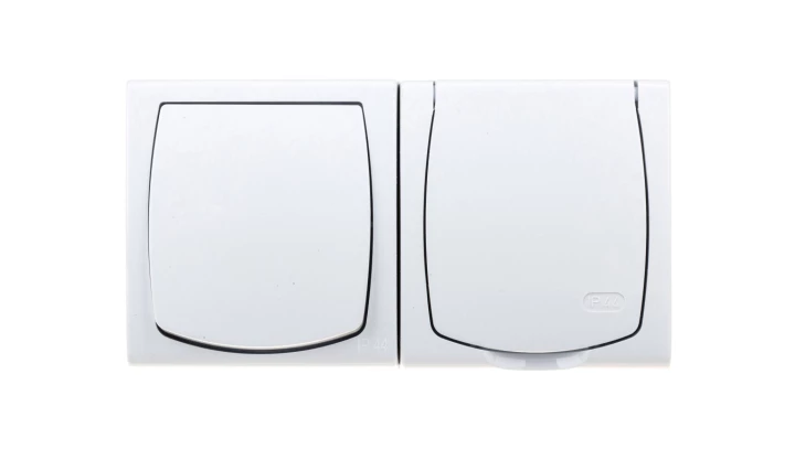 MADERA Łącznik hermetyczny pojedynczy + gniazdo hermetyczne pojedyncze z/u z klapką biały ZH-NŁ1G/00/w