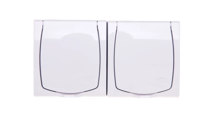 MADERA Gniazdo hermetyczne podwójne z/u Schuko z przesłonami klapka biała GNH-2NSP/00/w