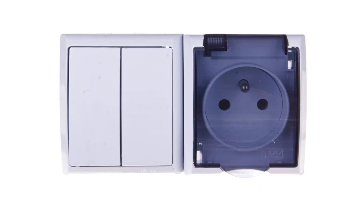 FALA Łącznik hermetyczny świecznikowy + gniazdo z/u z klapką przezroczystą biały ZH-Ł2G/00/d