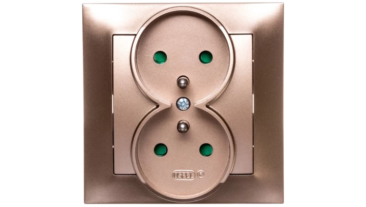 IMPRESJA Gniazdo podwójne z/u z przesłonami złoty metalik GP-2YZP/28