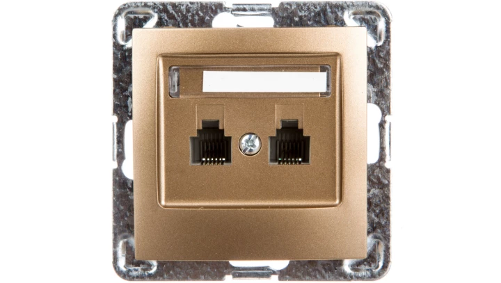 IMPRESJA Gniazdo telefoniczne podwójne RJ11 niezależne złoty metalik GPT-2YN/m/28
