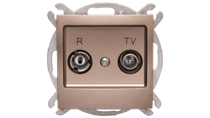 IMPRESJA Gniazdo antenowe RTV przelotowe 10dB złoty metalik GPA-10YP/m/28