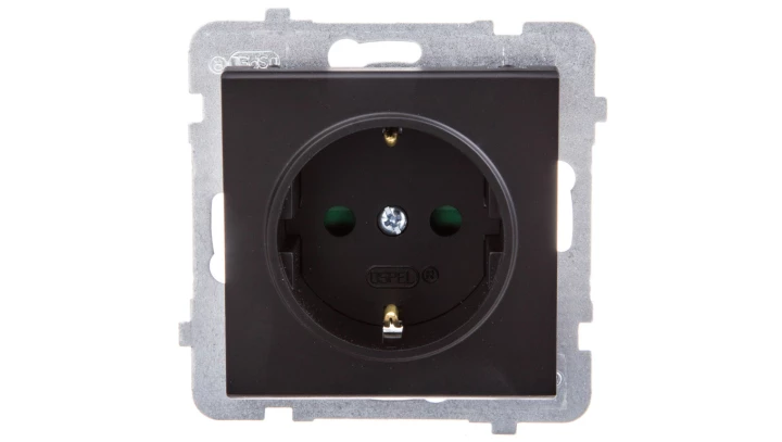 SONATA Gniazdo pojedyncze z/u Schuko z przesłonami czarny metalik GP-1RSP/m/33