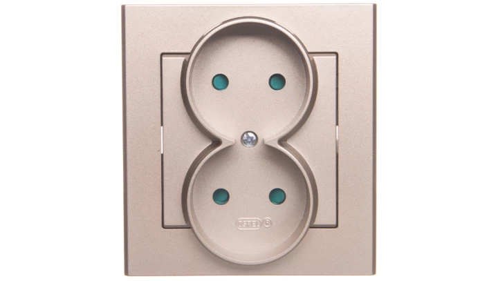 SONATA Gniazdo podwójne b/u z przesłonami szampański złoty GP-2RP/39