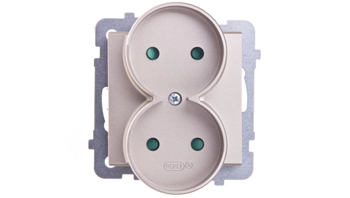 SONATA Gniazdo podwójne b/u z przesłonami szampański złoty GP-2RRP/m/39