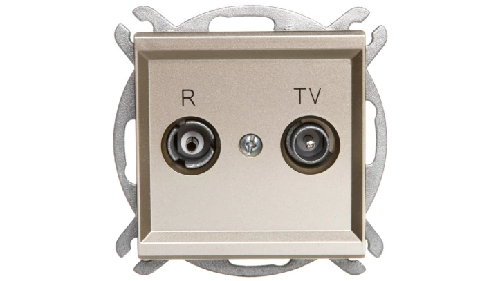 SONATA Gniazdo antenowe RTV przelotowe 10dB szampański złoty GPA-10RP/m/39