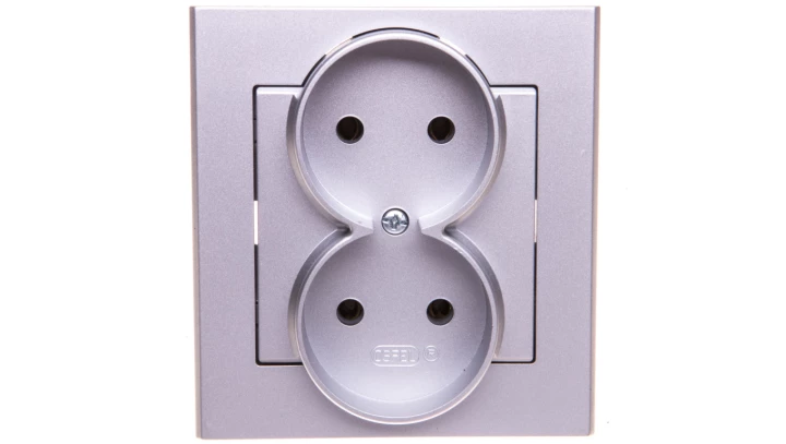 SONATA Gniazdo podwójne b/u srebro mat GP-2R/38