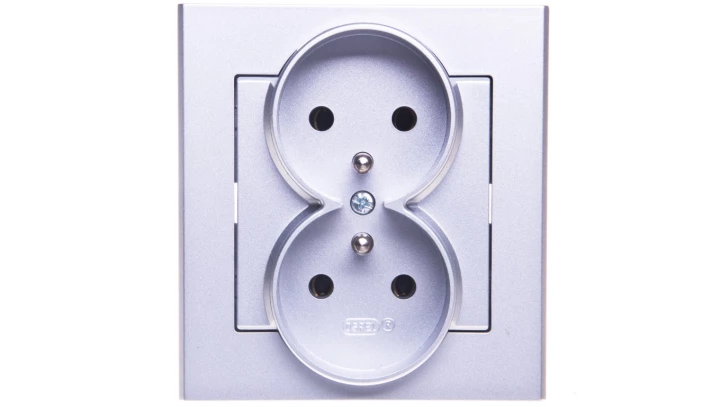 SONATA Gniazdo podwójne z/u srebro mat GP-2RZ/38