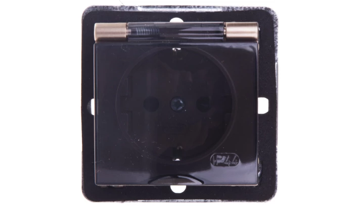 IMPRESJA Gniazdo bryzgoszczelne z/u Schuko IP44 klapka przezroczysta złoty metalik GPH-1YS/m/28/d