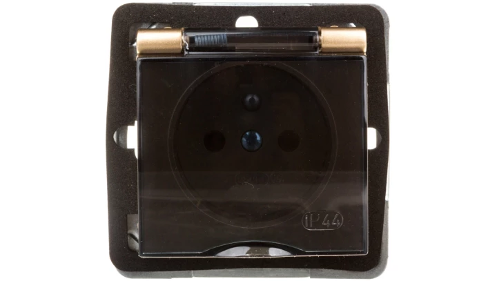 IMPRESJA Gniazdo bryzgoszczelne z/u IP44 klapka przezroczysta złoty metalik GPH-1YZ/m/28/d