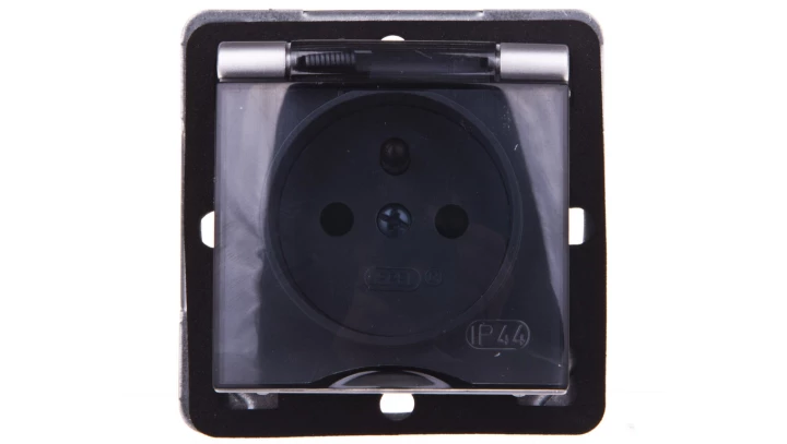 IMPRESJA Gniazdo bryzgoszczelne z/u IP44 z przesłonami klapka przezroczysta srebrne GPH-1YZP/m/18/d