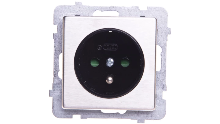 SONATA Gniazdo pojedyncze z/u z przesłonami stal inox GP-1RMZP/m/37