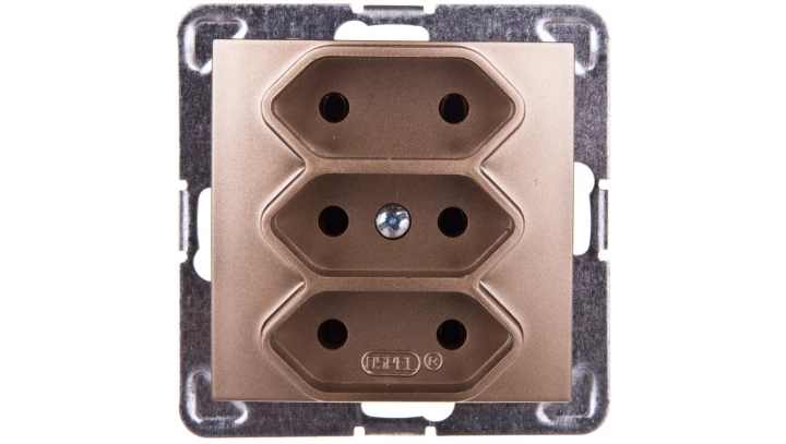 IMPRESJA Gniazdo potrójne b/u 2,5A EURO złoty metalik GP-3Y/m/28