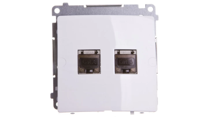 Simon Basic Gniazdo komputerowe podwójne 2xRJ45 kat.6 ekranowane z przesłoną białe BM62E.01/11