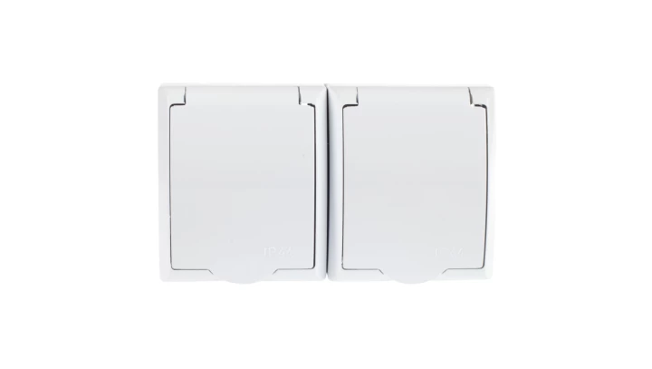 FALA Gniazdo hermetyczne podwójne z/u Schuko IP44 klapka biała GNH-2HS/00/w