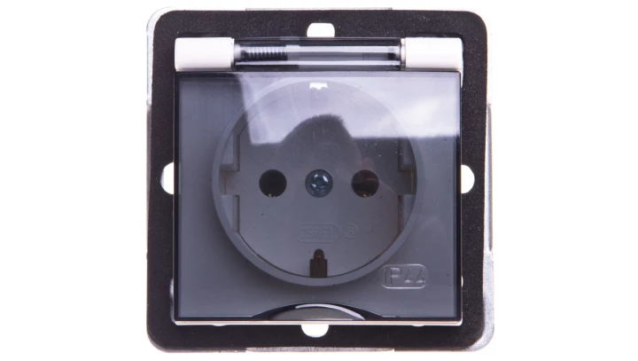 IMPRESJA Gniazdo bryzgoszczelne z/u Schuko IP44 klapka przezroczysta ecrue GPH-1YS/m/27/d