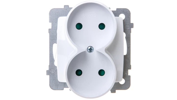 KARO Gniazdo podwójne b/u z przesłonami białe GP-2SRP/m/00