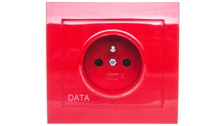 KIER Gniazdo pojedyncze z/u DATA z przesłonami czerwone GP-1WZDP/22